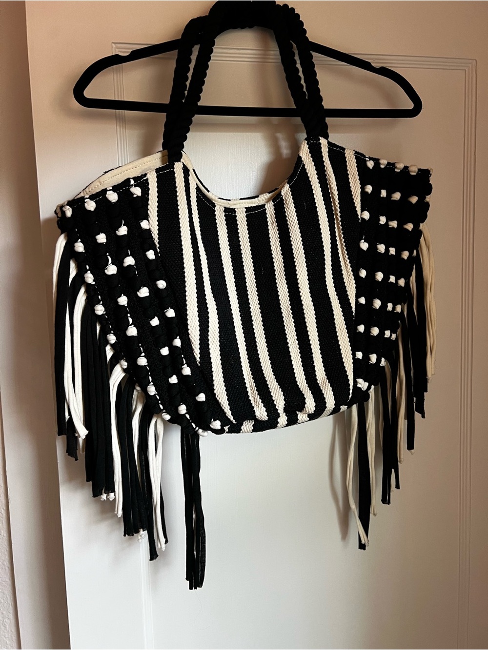 Boho fringe black and white purse